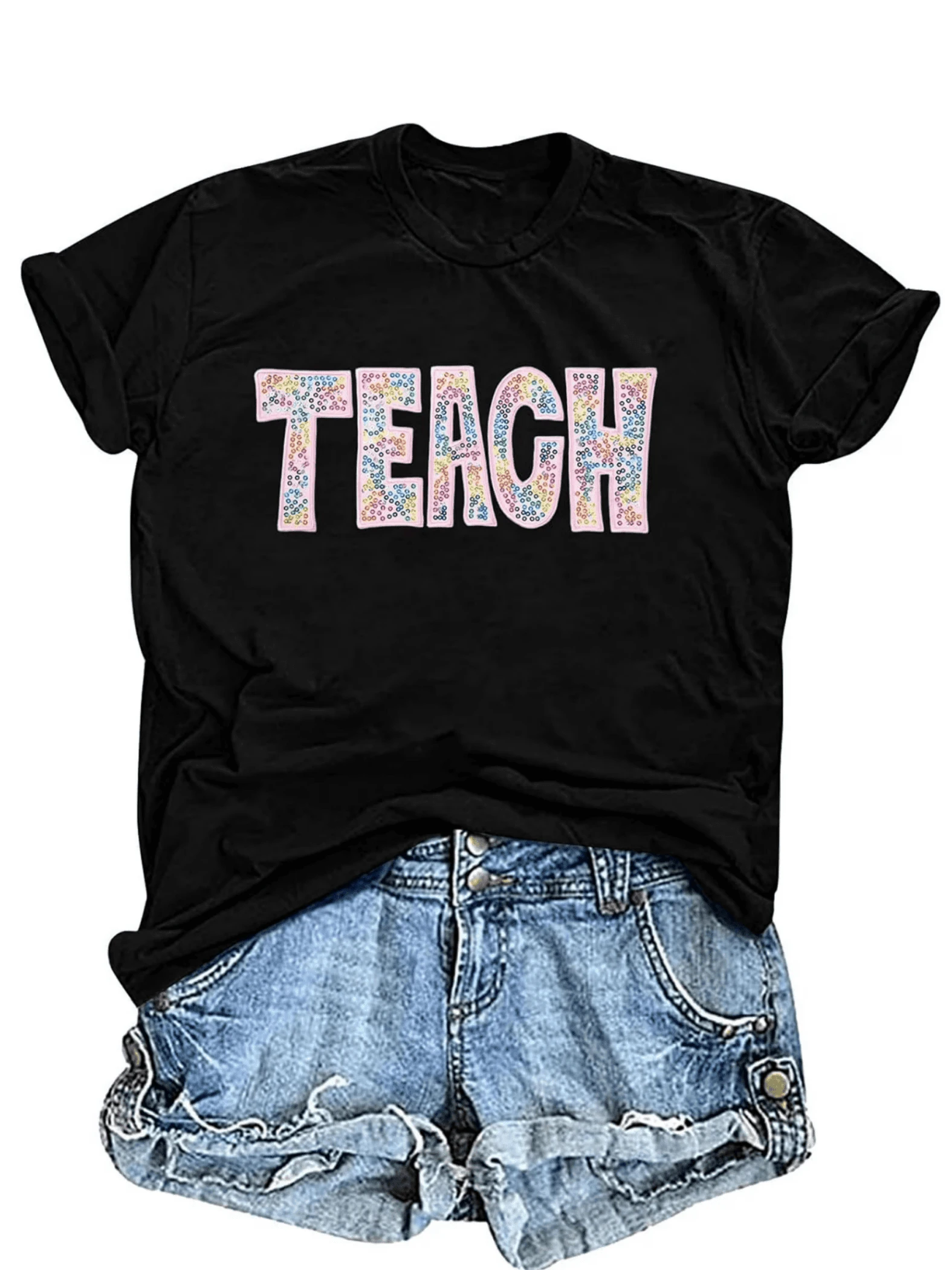 1pcs Women's Oversized T Shirt Teacher Floral Graphic Print T Shirt Casual Summer 100% Cotton Round Neck Tee Short Sleeve Top Loose Fit For Women - Black - View 1