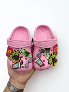Chinelo Infantil Estilo Babuche Corfly Leve 100% EVA Broches - Rosa chiclete - Visão 2