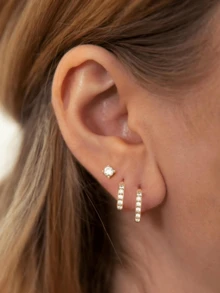 3 对防过敏不锈钢耳环套装，适合多个耳孔，精致的 14K 镀金女式环形耳钉，时尚可爱的小环形和耳钉耳环堆叠，适合敏感耳朵