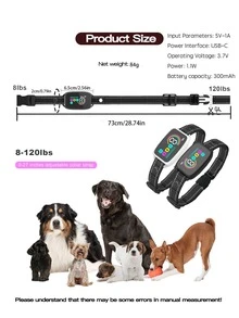可充电智能防吠狗项圈，4 种模式组合，彩色屏幕，8 种可调节灵敏度等级（蜂鸣、振动和电击），适用于小型、中型和大型犬，防吠训练用品