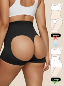 3-Pack Large Size Women's Solid Color Seamless High Waist Tummy Control Briefs, Soft, Comfortable And Breathable, Hollowed-Out Hips, Slim Fit, Hip-Lifting Boxer Briefs - Multicolor - View 5