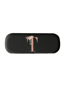 Printed With Flowers And Letters A-Z Elegant Personalized Black Glasses Case For Men & Women - Hard Shell Eyeglass Protector With Wear-Resistant Soft Lining, Suitable For Prescriptions Eyeglasses And Various Eyeglasses Accessories For Women- Portable Myopia & Glasses Organizer For Travel & Daily Use,Birthday Party Gifts(Except U Q X)