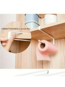 1 pieza Soporte para rollo de papel de cocina de gabinete blanco, suministros casuales diarios, estante de almacenamiento de película transparente, estante de decoración ahorradora de espacio para el hogar, soporte para rollo de papel de cocina de herramienta pequeña para cocina y baño, soporte de pared para pañuelos, suministros para el hogar - Blanco - Ver 3