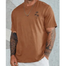 Camisa estampa Coqueiro 100% algodão feminina e masculina moda verão manga curta - Chocolate - Visão 2