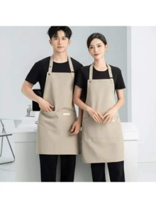 1pc Durable Waterproof Canvas Apron For Chef, Suitable For Restaurant, Hotel, Bakery, Salon, Nail Salon, Gardening, Household Cleaning, BBQ, Hairstylist