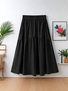 Bolsillo falda de medio cuerpo estallido negro nueva falda de cintura alta diseño sentido de cien paracaídas de longitud media de verano de gran tamaño - Negro - Ver 5