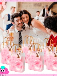 6 Sets Bridal Shower Prizes For Winners - Wedding Shower Favors Gift Set Includes Headband, Hair Brush, Compact Mirror, Bath Sponges, Powder Puff, Hair Tie Claw, Makeup Brushes With Gift Bag - Blue Or Pink - 粉色 - 查看 4