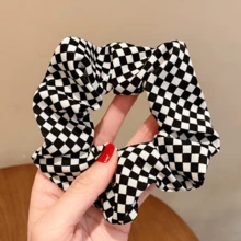 3 件优雅的黑白棋盘格图案女士发带，采用格子发带和优雅卷发的简单组合，洗脸、发饰、发带、发圈、运动、头饰 - 黑與白 - 查看 9