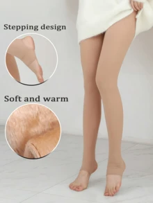 1 Pair Plus Size Women's Convertible Warm & Stretchy Footless Tights | Super Elastic Thermal Leggings, Versatile Christmas Gift - Apricot - View 1