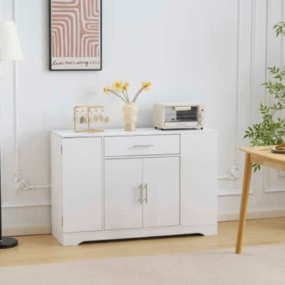 北欧風 キッチン収納棚 スリム省スペース ラタン調レンジ台 コンパクト設計 耐荷重50kg 簡単組み立て（モデル29060）