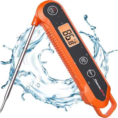 ThermoPro Waterproof Digital Instant Read Meat Thermometer For Kitchen Cooking, With Backlight. Suitable For Steak, Oil Fry, Candy. Comes In Various Colors. Features Quick And Accurate Readings.