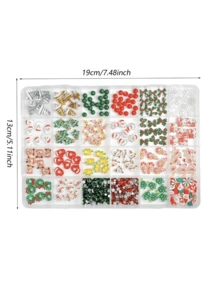 1盒随机混合ABS卡通圣诞美甲饰品，3D圣诞老人、圣诞树、雪人、铃铛、可爱圣诞蝴蝶结花环，镶嵌红色和绿色水钻，美甲配件DIY美甲 - 彩色 - 查看 9