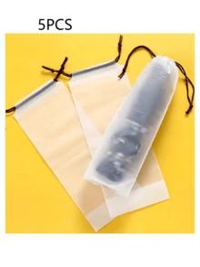 2/5 peças bolsa de armazenamento tipo guarda-chuva semitransparente, à prova d'água e fosca com cordão - bolsa organizadora reutilizável, portátil, para uso doméstico e externo