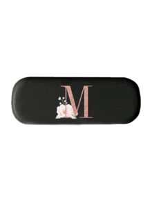 Printed With Flowers And Letters A-Z Elegant Personalized Black Glasses Case For Men & Women - Hard Shell Eyeglass Protector With Wear-Resistant Soft Lining, Suitable For Prescriptions Eyeglasses And Various Eyeglasses Accessories For Women- Portable Myopia & Glasses Organizer For Travel & Daily Use,Birthday Party Gifts(Except U Q X)