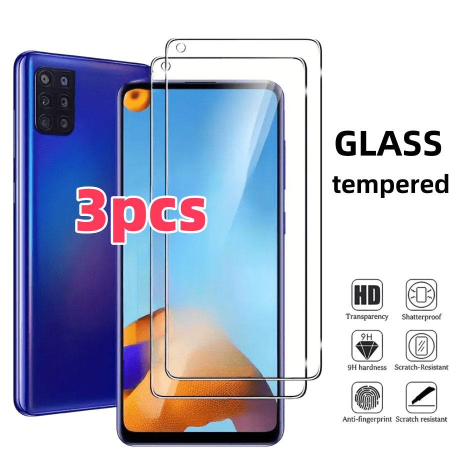 Set de 3 protectores de pantalla compatibles con Galaxy S24 FE/S21/S20 FE/A56/A36/A26/A16/A06/A55/A35/A25/A15/A05/A5/A34/A14/A04/A73/A53/A33/A13/A03/A72/A52/A32/A12/A02/A71/A51/A21/A71, que incluyen película protectora de pantalla de vidrio de cobertura completa y otros tipos de protectores de pantalla. Accesorios esenciales para la protección de la pantalla, aplicables para uso diario, oficina y hogar. Protección contra agua, golpes, caídas y arañazos.