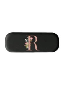 Printed With Flowers And Letters A-Z Elegant Personalized Black Glasses Case For Men & Women - Hard Shell Eyeglass Protector With Wear-Resistant Soft Lining, Suitable For Prescriptions Eyeglasses And Various Eyeglasses Accessories For Women- Portable Myopia & Glasses Organizer For Travel & Daily Use,Birthday Party Gifts(Except U Q X)