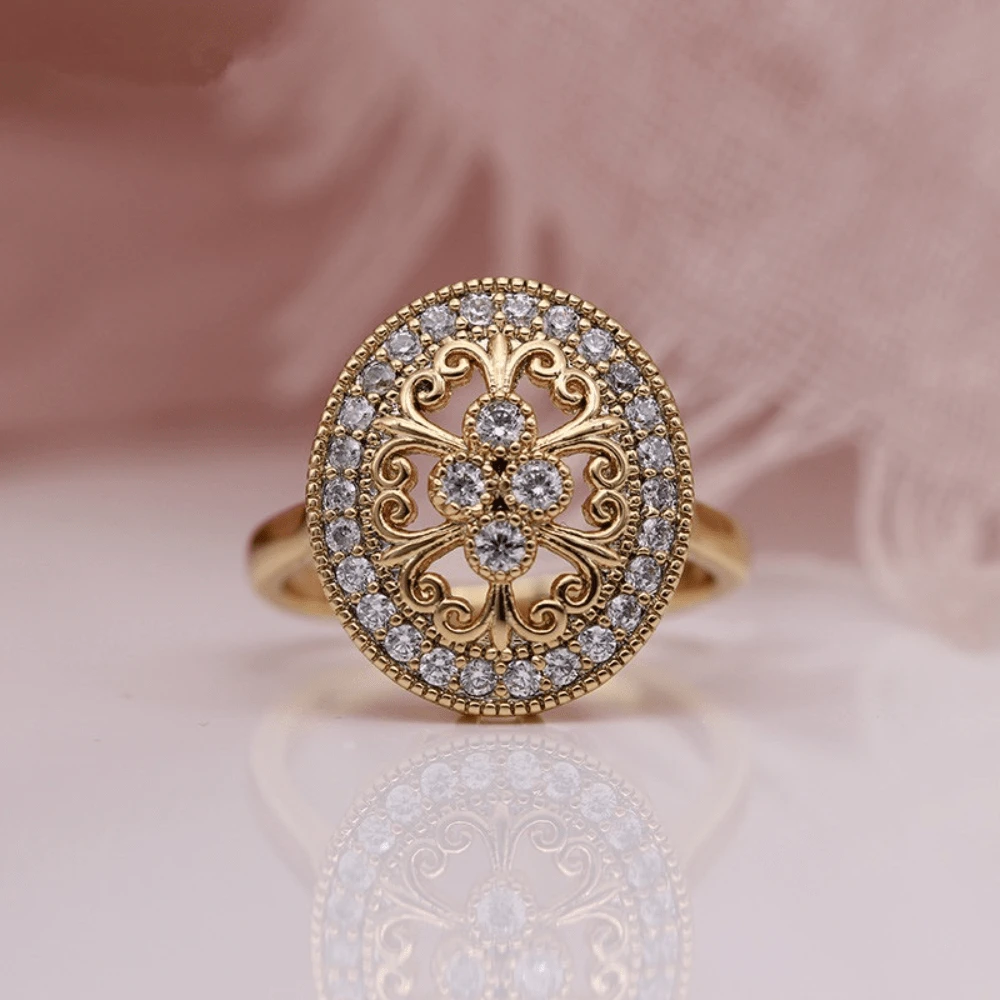 1PC Women Retro Zirconia Ring Bride Princess Engagement Wedding Band Anniversary Birthday Christmas Gift Rings For Mom Wife Girlfriend Ring Jewelry Size 5-11# - Gold - View 1