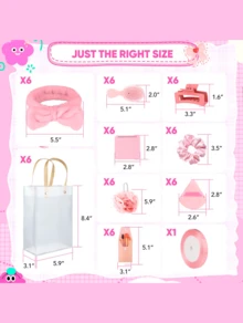 6 Sets Bridal Shower Prizes For Winners - Wedding Shower Favors Gift Set Includes Headband, Hair Brush, Compact Mirror, Bath Sponges, Powder Puff, Hair Tie Claw, Makeup Brushes With Gift Bag - Blue Or Pink - 粉色 - 查看 3