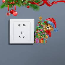 4 قطع ملصقات مفتاح حائط مرصعة بالألماس، ديكور كلب عيد الميلاد، طقم حرفي 5D DIY للمبتدئين، ديكور مفتاح المنزل، هدية ديكور عيد الميلاد المثالية