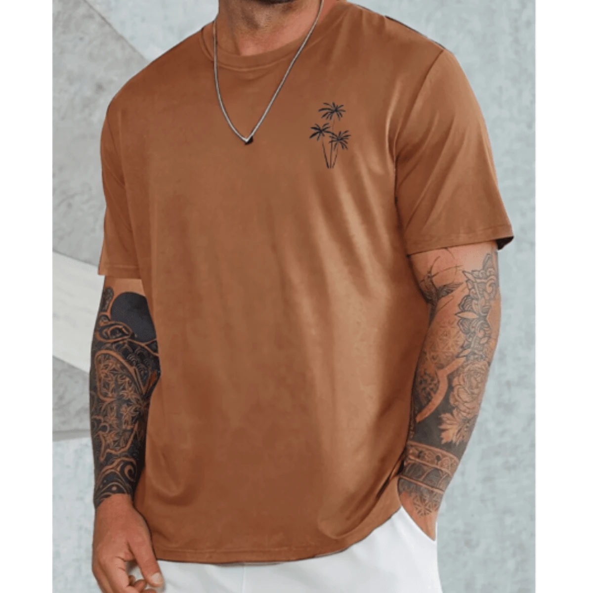 Camisa estampa Coqueiro 100% algodão feminina e masculina moda verão manga curta - Chocolate - Visão 1