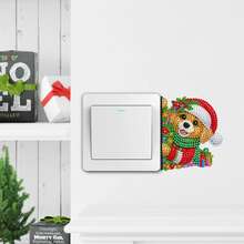 4 قطع ملصقات مفتاح حائط مرصعة بالألماس، ديكور كلب عيد الميلاد، طقم حرفي 5D DIY للمبتدئين، ديكور مفتاح المنزل، هدية ديكور عيد الميلاد المثالية