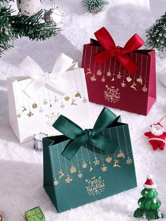 10pcs Christmas Candy Box, Christmas Gift Packaging Box, Simple Fashion Gift Bag, Pure Color, Available Simple And Generous With Bronzing Pattern, Perfect For Holiday Gift Bag