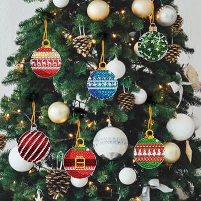 6 buc/set drăguț glob de Crăciun festiv diamant artă agățat decor, kit de artizanat DIY 5D pentru începători, pandantiv acrilic cu bijuterie pentru genți și accesorii, idee de cadou perfectă, kit de pictură rotundă cu diamant cadou de Crăciun