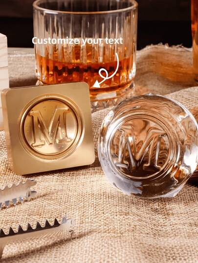 1PC Custom Monogram Brass Ice Mold Tray, Personalized Whiskey Gifts For Men, Husband, Him, Dad, Birthday Anniversary Valentine's Day Gifts, Bachelor Party, Home Bar Accessories, Cocktail Making Supplies