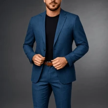 CAMISARIA COLOMBO Men's Microfiber Melange Premium Emporio Colombo Suit - Màu xanh hải quân - Xem 7