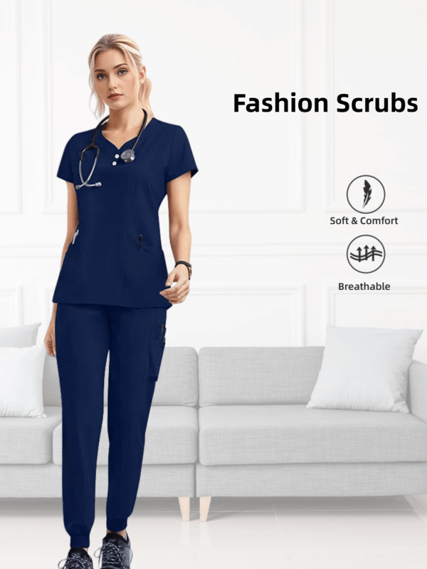 Conjunto de uniforme para mujer, material elástico de secado rápido, ropa de trabajo diaria para enfermera/médica