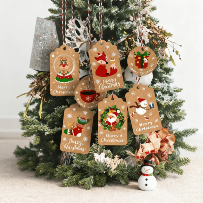 50pcs Christmas DIY Gift Tags, Kraft Paper Cards With Jute Twine, Christmas Tree Decorations, Christmas Tree Ornaments Set, Christmas Tree Decor For Holiday Home Office Party, Suitable For Christmas Celebrations