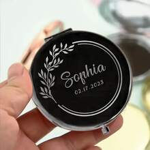 1pc Customized Name Makeup Mirror, Personalized Engraved Folding Compact Mirror, Portable Double-Sided High Definition Mirror, Stainless Steel Small Compact Mirror, Valentine's Day Gift, Spring, Bride, Bridesmaid, Wedding Gift, Customized Floral Engraved Makeup Mirror, Suitable For Best Friend, Girlfriend, Mom, Mother's Day, Birthday, Graduation, Wedding, Anniversary, Practical Gift - Multicolor - View 5