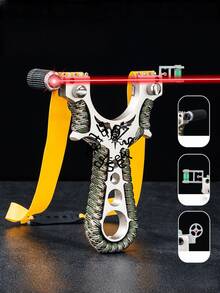 1 Set High Power New Slingshot For Outdoor Hunting, Includes Slingshot And Rubber Bands (Rubber Arrow Color Is Random, No Infrared Sight Included, Please Refer To Actual Received Item)