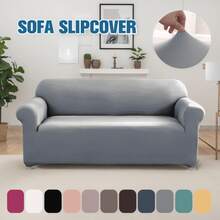 Ensemble de housses élastiques pour canapé, housses de meubles en spandex pour canapé, causeuse, fauteuil, anti-froissage, protecteur de meubles (gris clair, lait) Housse de canapé super extensible - Housse de canapé en spandex douce et antidérapante