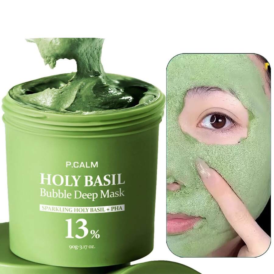 Bubble Deep Mask – Holy Basil & Carbonated Water For Cleansing Pores & Blackheads, Korean Clay To Bubble Wash-Off Pack – Holy Basil And Carbonated Water For Cleansing Pores And Blackheads, Clay Bubble Wash Off Pack – Deep Cleansing Of Pores And Blackheads With Carbonated Water, Deep Cleansing Of The Face - màu xanh lá - Xem 1
