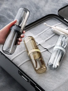 1/2/3pcs Travel Wash Cup Set, Includes Portable Toothbrush Storage Box & Rinse Cup, Suitable For Home & Outdoor Use. Comes With Transparent Storage Box To Neatly Organize Toiletries, Dust-Proof, Moisture-Proof And Easy To Carry. Includes DIY Stickers For Customization. The Travel Size Rinse Cup Meets Outdoor Cleaning Needs, Lightweight And Space-Saving. Suitable For Student Dorms, Business Trips, Hotel Stays, Outdoor Travel And Other Scenarios, Making Wash & Storage More Convenient, An Essential Travel Accessory.