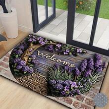 1PC Lavender Welcome Logo Outdoor Entry Mat - Non Slip Entrance Carpet, Crystal Velvet Suitable For Courtyard, Balcony, Living Room, Bathroom - Elegant Home Decor In Multiple Sizes