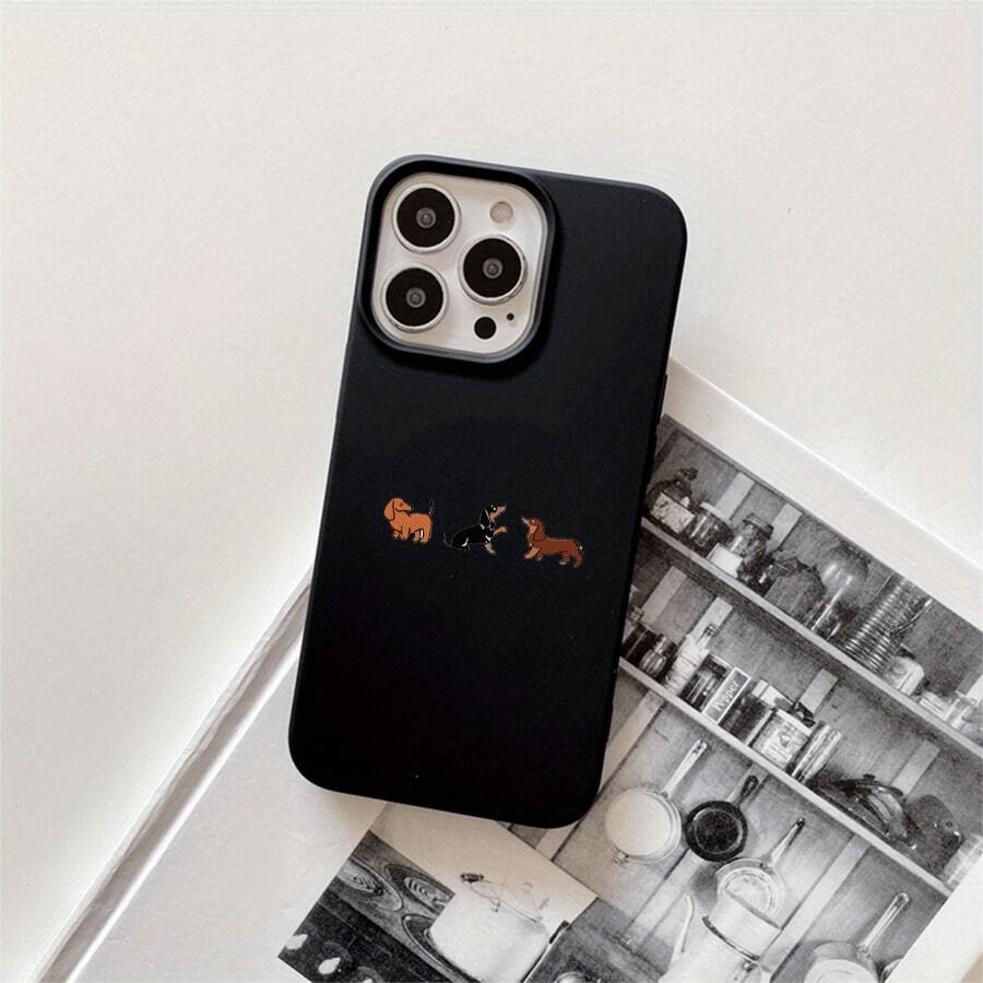 Fundas y carcasas protectoras con diseño de tres cachorros y orificios grandes, compatibles con las series 16 Pro, 16, 15 Pro, 14, 14 Plus/14 Pro, 13, 13 Pro, 12 Pro y 11/11 Pro. Regalos para cumpleaños y celebraciones. - Negro - Ver 1