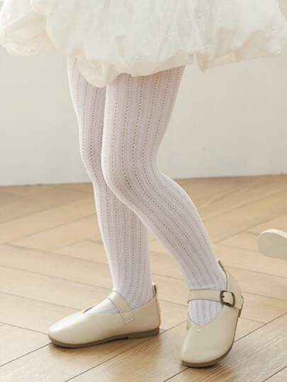 1pc White Girls' Ripped Tights, Versatile For Daily Wear Kids Tights