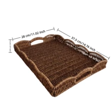 1 pièce Panier à fruits multifonctionnel en faux rotin de style moderne - Blanc et marron épuré, plateau de rangement de bureau rectangulaire pour le salon, parfait pour présenter des fruits, du pain et servir des aliments, panier à fruits pour la cuisine