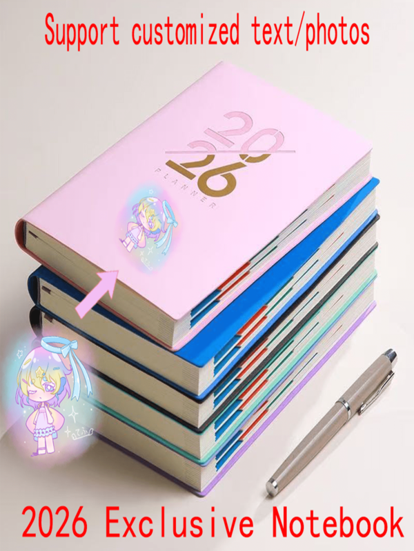 Personalisierter Text/Bild/Foto, 2026 personalisierter Tagebuch-Planer - Kunstledereinband, 3 Sprachen (Englisch/Spanisch/Portugiesisch), 365 Tage Business- & Persönlicher Organizer, elegantes hellblau & gold Design - perfektes Geschenk für Studenten, Berufstätige, Männer, Tagebuch, Metallgravierte Details