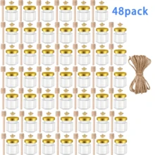Bộ 1,5oz gồm 12/24/36/48 lọ mật ong, lọ mật ong mini dùng làm quà tặng tiệc tùng (số lượng lớn), lọ thủy tinh, lọ mật ong thủy tinh lục giác nhỏ, hộp đựng bằng thủy tinh có nắp, nắp vàng, mặt dây chuyền và dây đay, thích hợp cho tiệc mừng, quà cưới, tiệc tùng, Halloween, Giáng sinh, cam, quà tặng ngày lễ tạ ơn, lễ hội thu hoạch, bữa tối gia đình - trong suốt - Xem 8