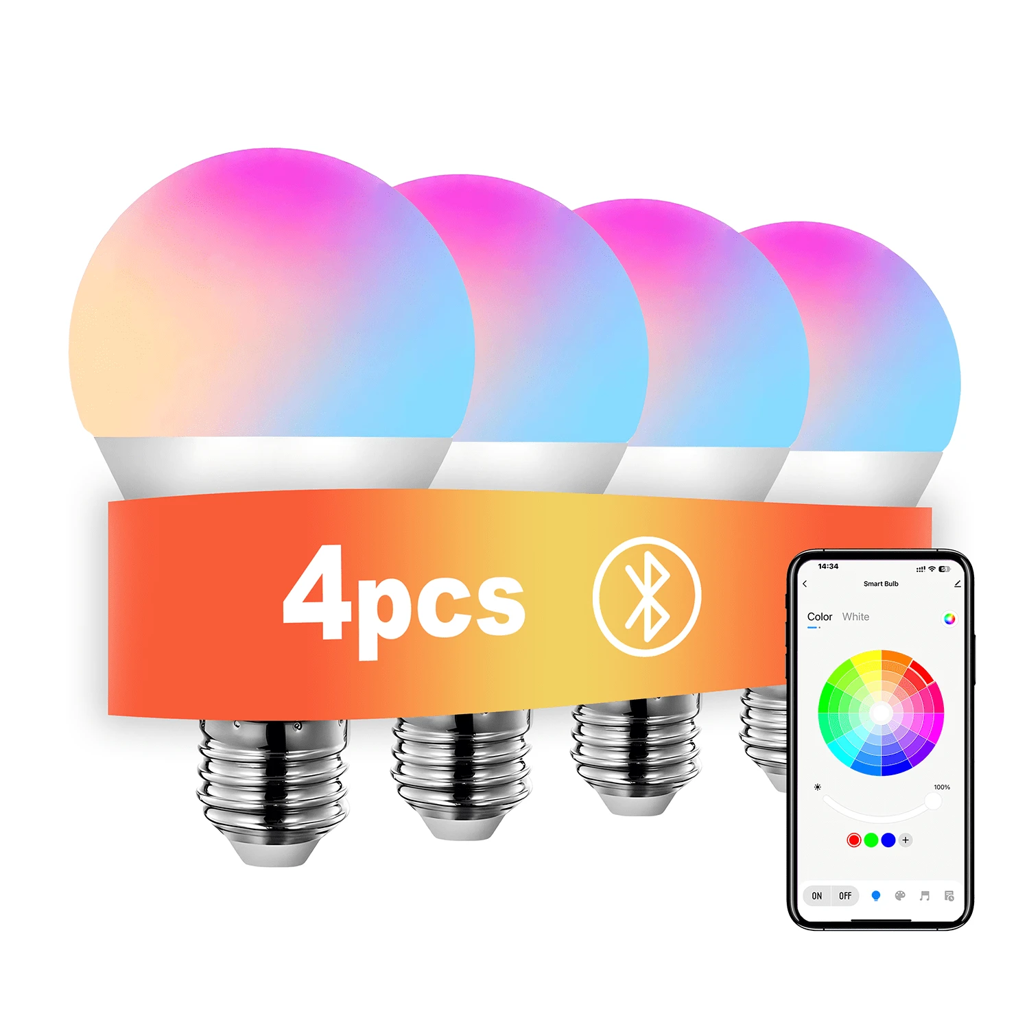 4pcs, Smart Bulbs, Smart Light Bulbs RGBCW LED Color Changing BuIbs Smart Home Devices With Dimmable Music Sync, Led Lights For Bedroom Wireless Light Bulbs With App Control, Suitable For Scenarios Such As Bedrooms And Living Rooms. - 查看 1