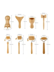 1pc Wooden Massage Tool For Body Relaxation, Can Be Used For Massaging Muscles Of Abdomen, Legs, Back, Neck, Shoulders, Waist To Relieve Tension, Wooden Scraping Gua Sha Massage Tool, Suitable As Holiday Gift For Friends - Beige - View 3