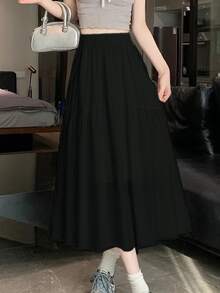 Bolsillo falda de medio cuerpo estallido negro nueva falda de cintura alta diseño sentido de cien paracaídas de longitud media de verano de gran tamaño - Negro - Ver 4