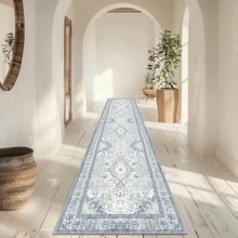 Gdieo Vintage Machine-Washable Non-Slip Runner Rug - Low Pile Lightweight Area Carpet For Indoor Hallway, Entryway, Kitchen, Living Room & Corridor Mat Home Decoration Rug, Blue And White Porcelain Style, Thanksgiving Christmas Gift,BLUE - 藍色 - 查看 6