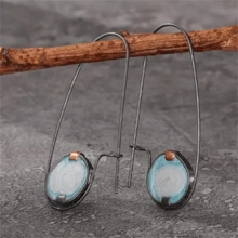 一对波西米亚复古月光石圆形耳环，适合女性日常佩戴和送礼，四季皆宜。 - 復古銀色 - 查看 4