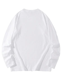 2 piezas Camisetas de manga larga de ajuste holgado y unicolor para mujer, versátiles, para primavera/otoño de uso casual - Negro + Blanco - Ver 5