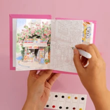 كتاب رسم مائي أكورديون، كتاب تلوين للكبار، كتاب رسم DIY، دفتر رسم مائي، مع فرشاة رسم واحدة مرفقة