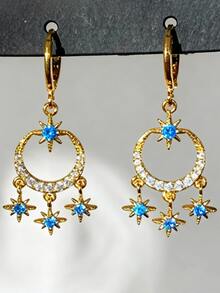 2 perechi de cercei eleganți din cupru, auriu, în formă de stea, cu zirconiu, încrustați pentru femei, potriviți pentru ținute de zi cu zi, potrivite pentru petreceri.